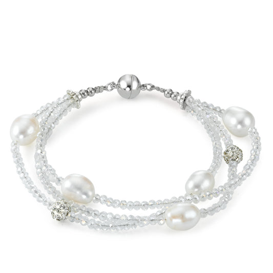 Bracciale Acciaio inossidabile Cristallo Perla coltivata d'acqua dolce 18 cm