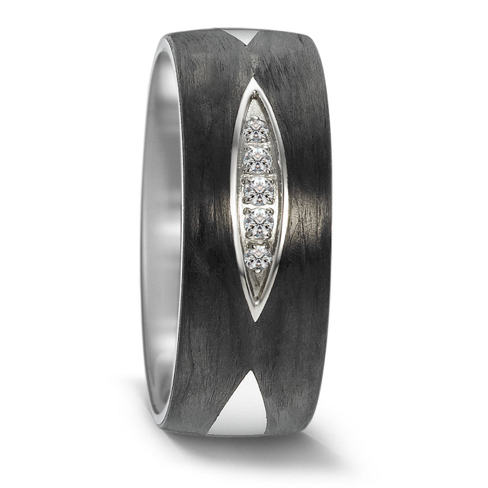 Partnerring Edelstahl, Carbon Zirkonia 5 Steine