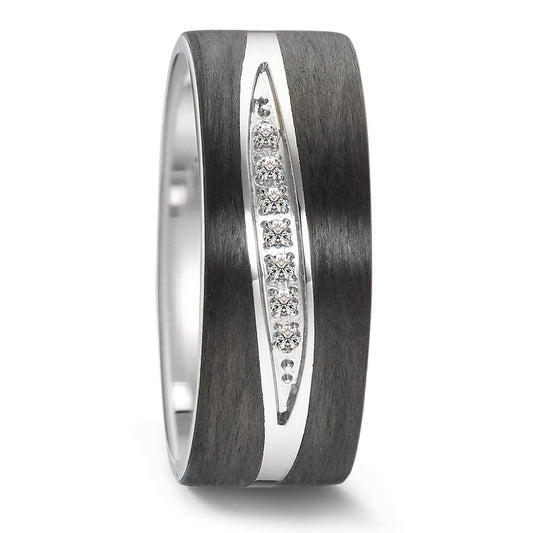 Partnerring Edelstahl, Carbon Zirkonia 7 Steine