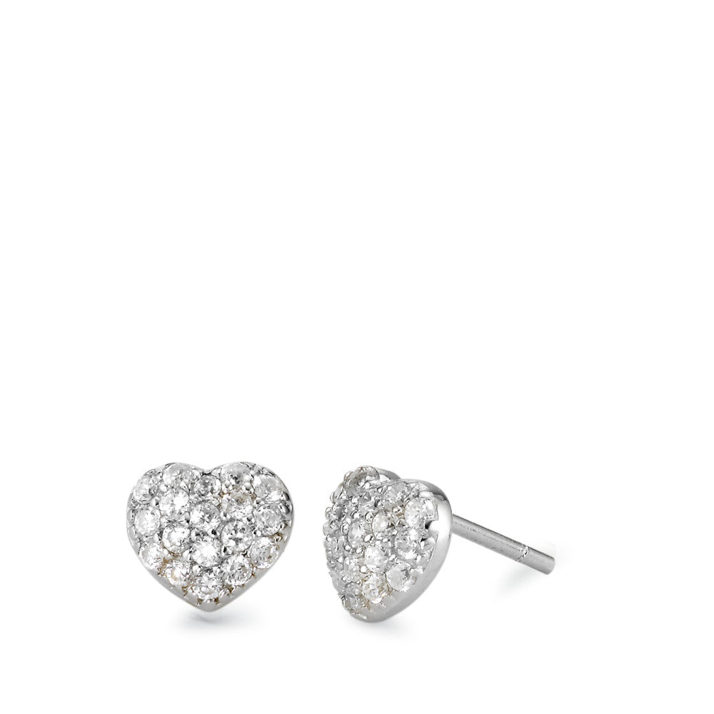 Clous d'oreilles Argent Zircone Rhodié Coeur Ø8.5 mm