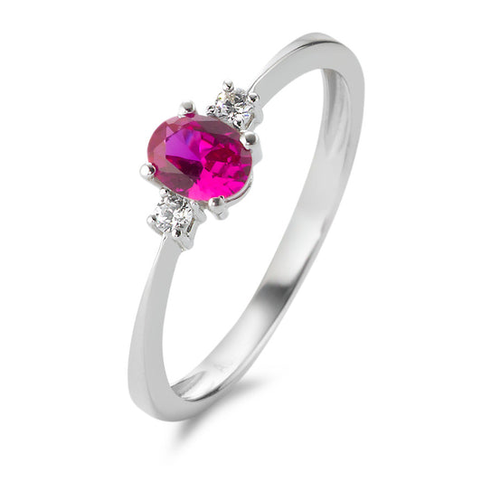 Bague Or blanc 18K Zircone rouge, 3 Pierres