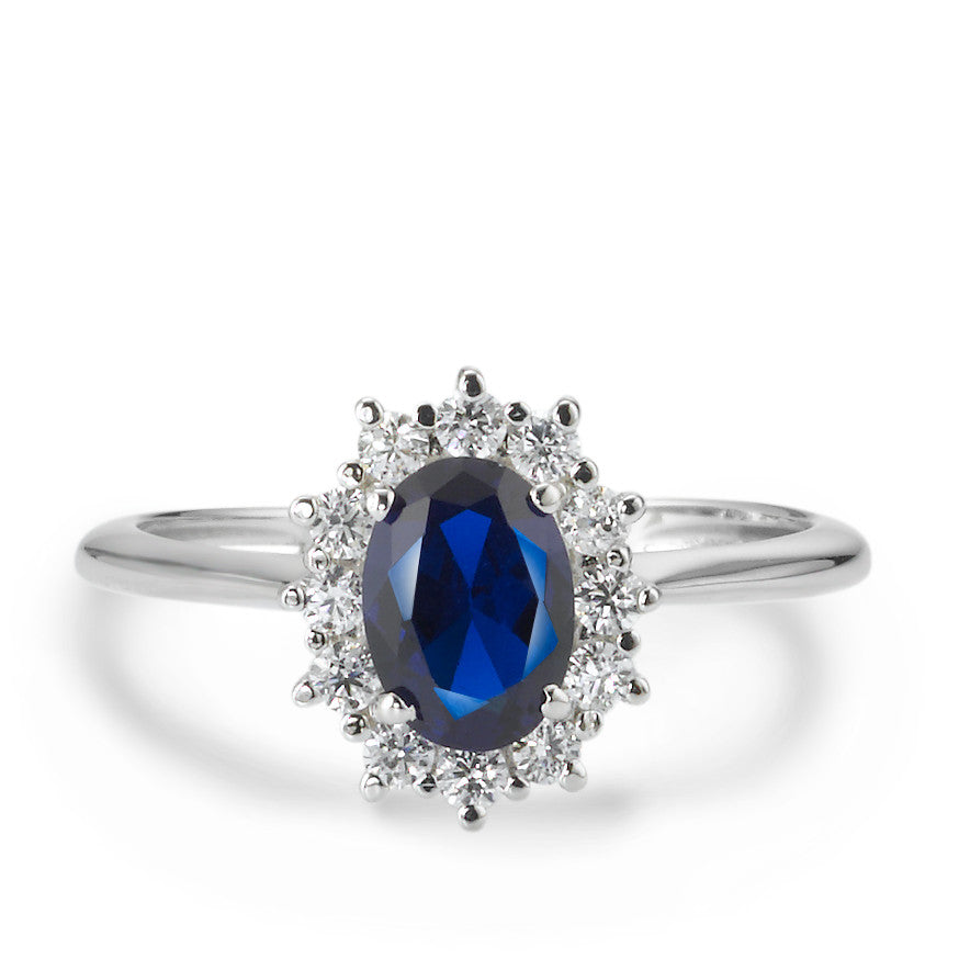 Bague Or blanc 18K Zircone bleu, 13 Pierres