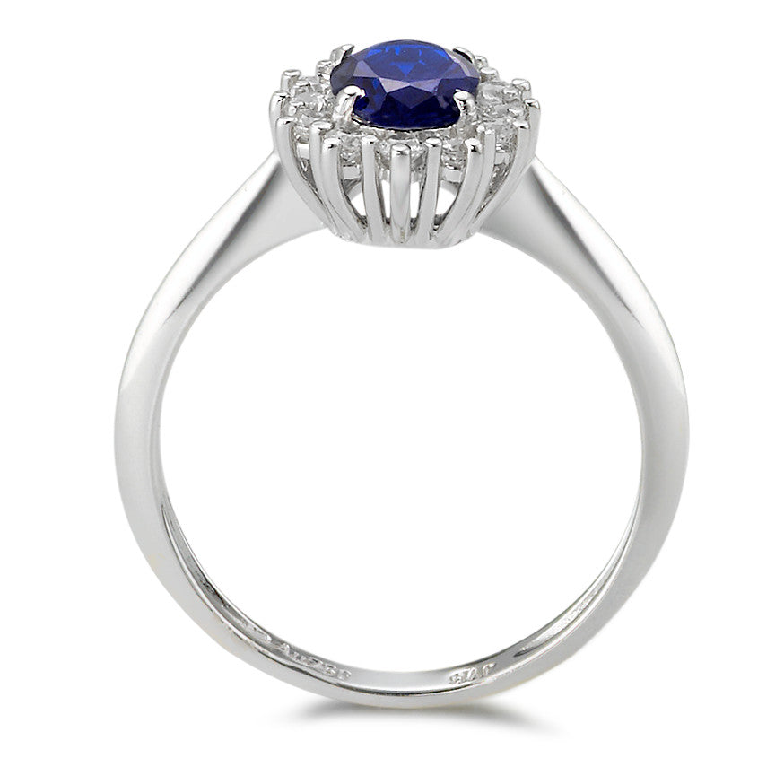 Bague Or blanc 18K Zircone bleu, 13 Pierres