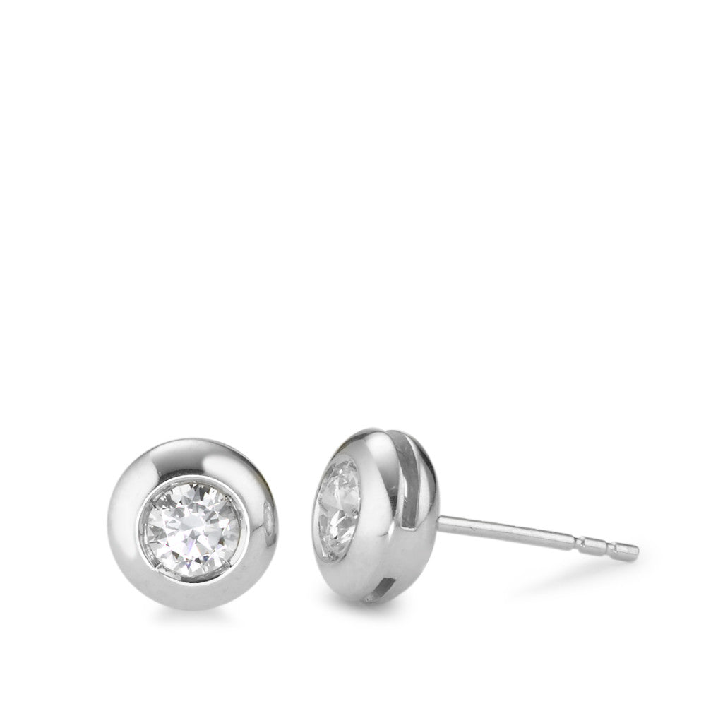 Clous d'oreilles Or blanc 18K Zircone 2 Pierres Ø7.5 mm