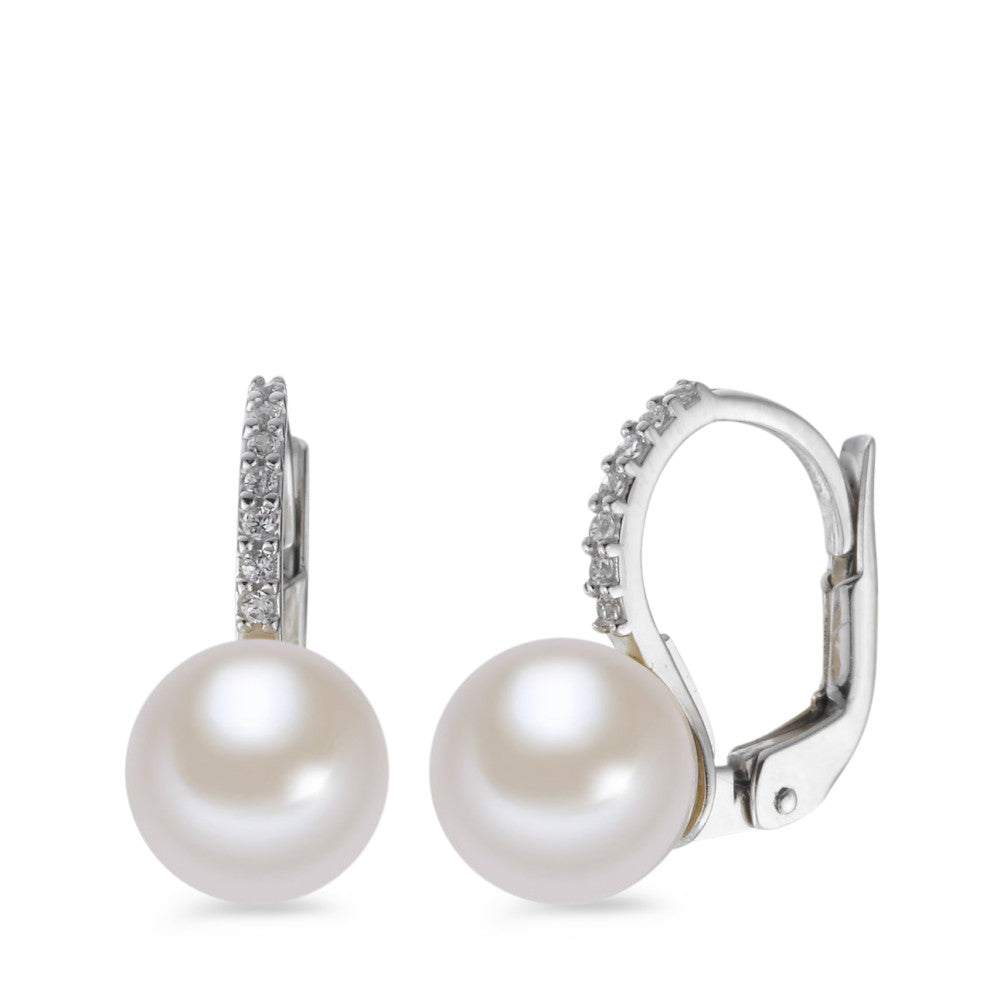 Pendant d'oreilles Or blanc 18K Zircone perle d'eau douce