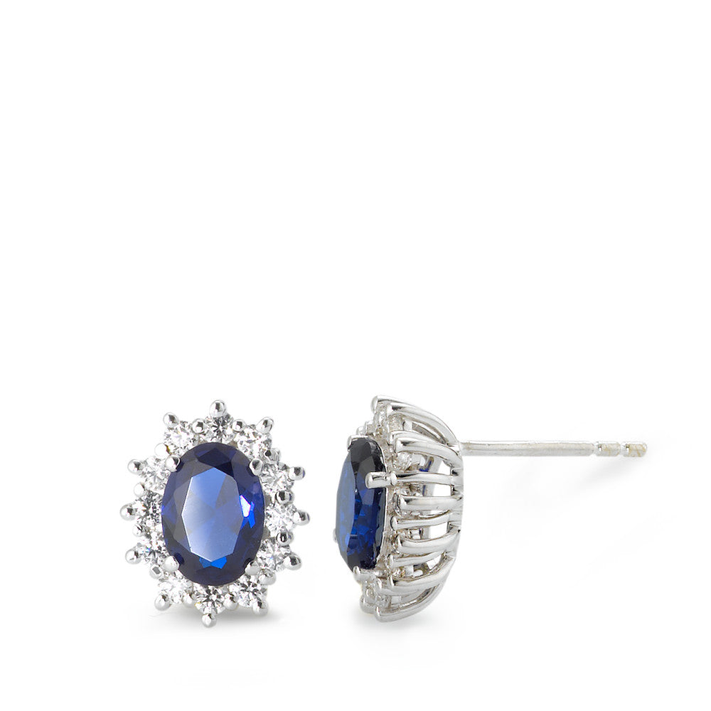 Clous d'oreilles Or blanc 18K Zircone bleu, 26 Pierres