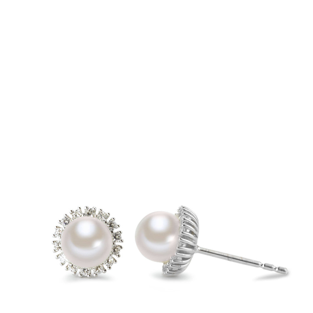 Clous d'oreilles Or blanc 18K Zircone perle d'eau douce