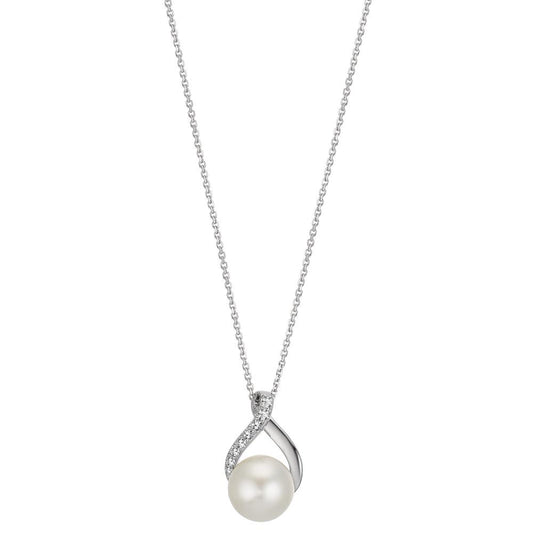 Chaînette avec pendentif Or blanc 18K perle d'eau douce 42 cm