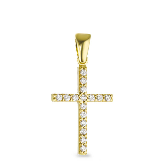 Pendentif Or jaune 18K Zircone 16 Pierres Croix