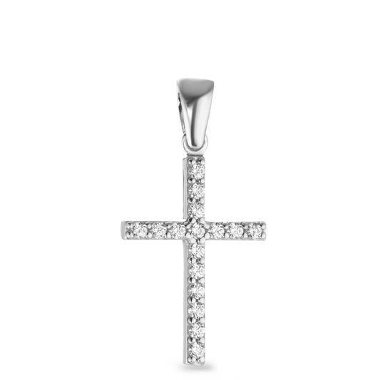 Pendentif Or blanc 18K Zircone 16 Pierres Croix