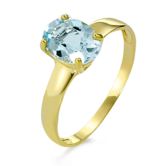 Fingerring 585/14 K Gelbgold Topas blau, oval