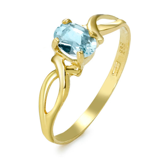 Bague Or jaune 14K Topaze bleu, ovale