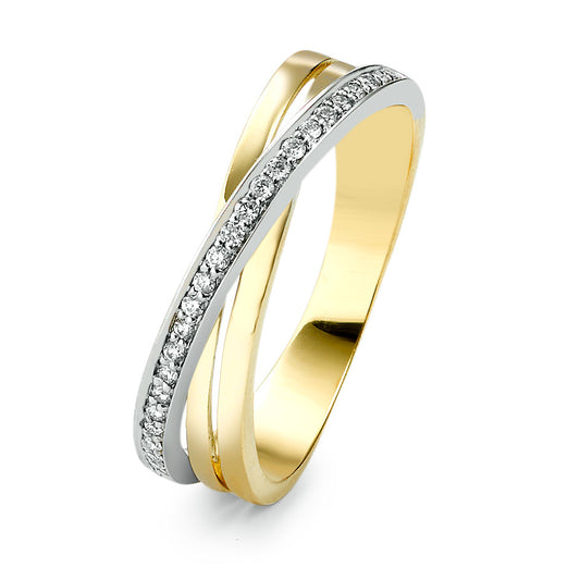 Fingerring 750/18 K Gelbgold, 750/18 K Weissgold Diamant 0.12 ct, 25 Steine, w-si