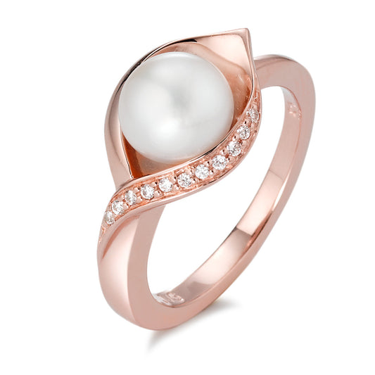 Bague Argent Zircone 10 Pierres rosé Plaqué or perle d'eau douce