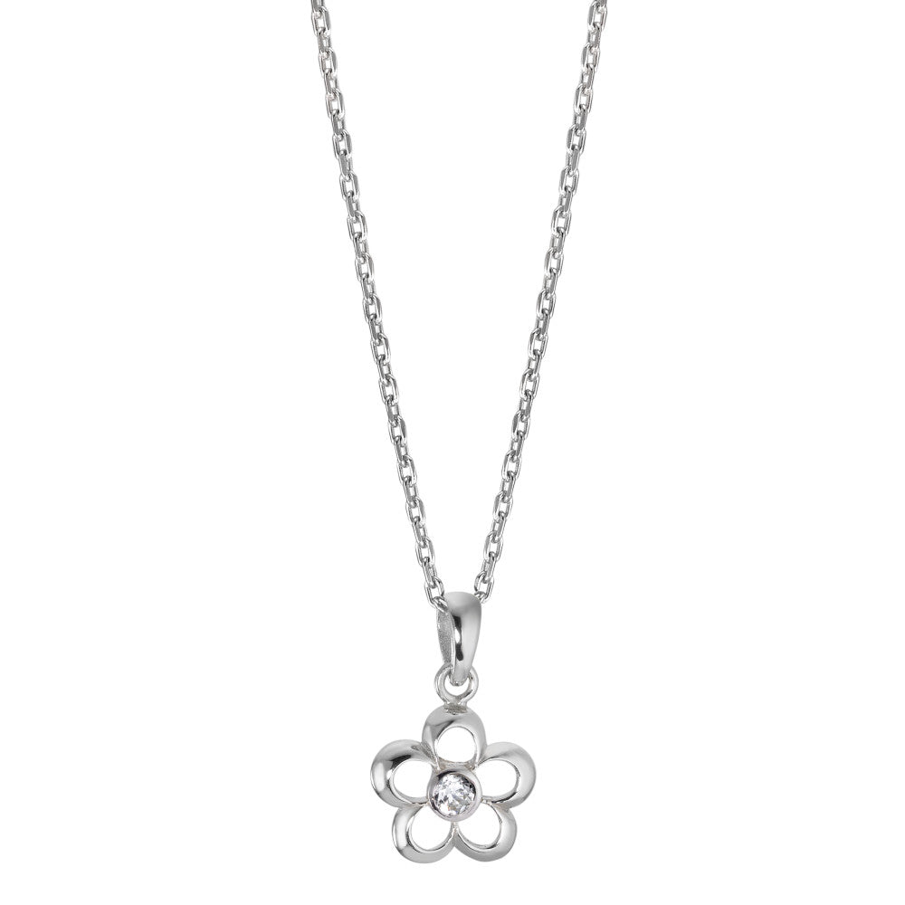 Chaînette avec pendentif Argent Zircone blanc Rhodié Fleur 36-38 cm Ø11 mm