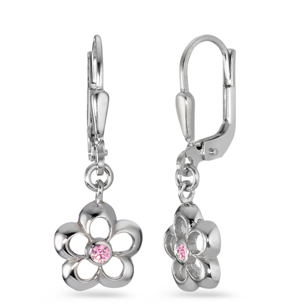 Orecchini Argento Zirconia rosa, 2 pietra rodiato Fiore Ø9 mm