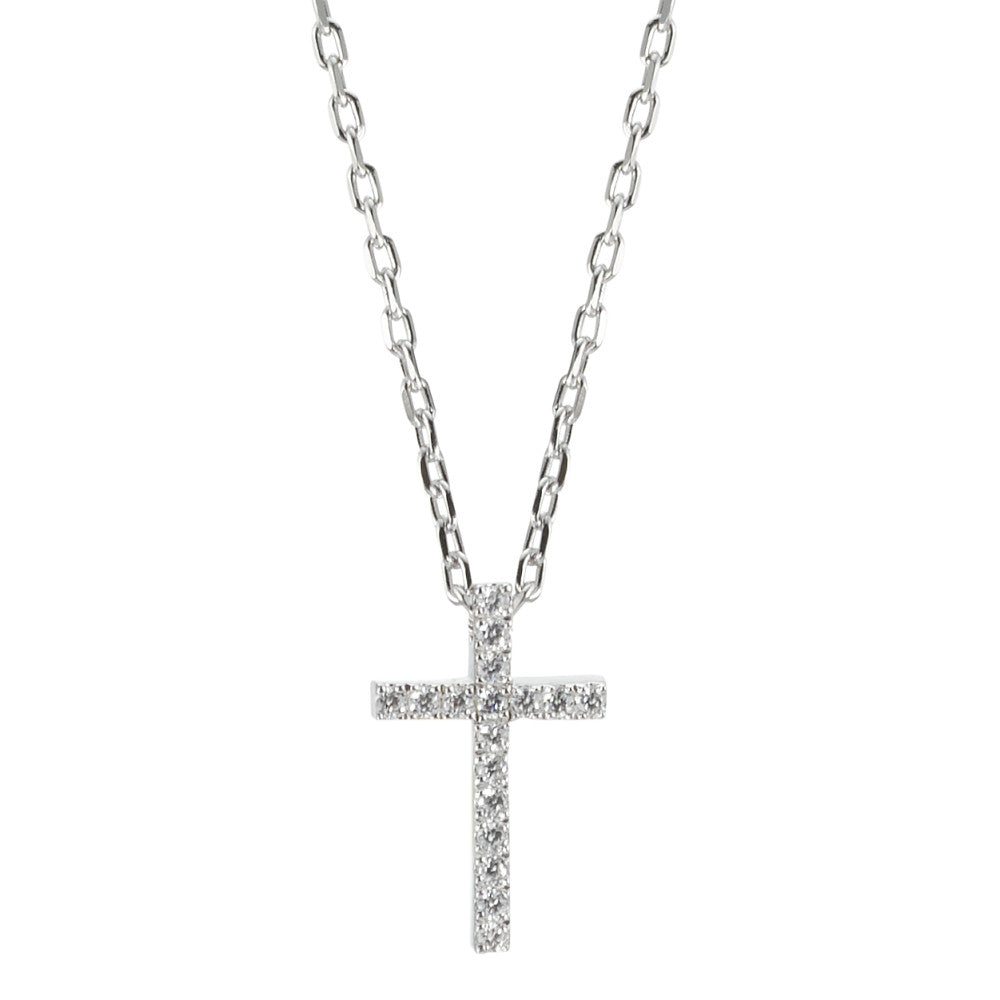 Collier Argent Zircone 17 Pierres Rhodié Croix 40-42 cm