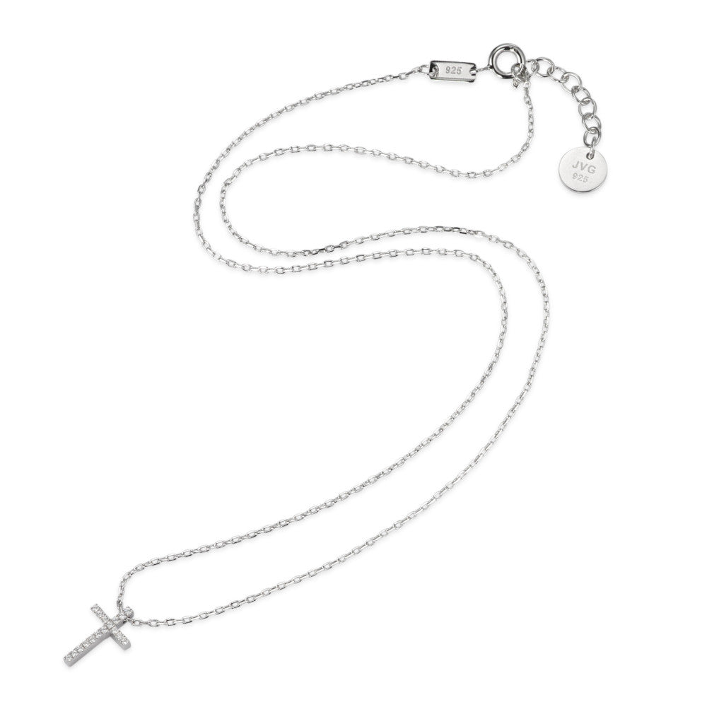 Collier Argent Zircone 17 Pierres Rhodié Croix 40-42 cm