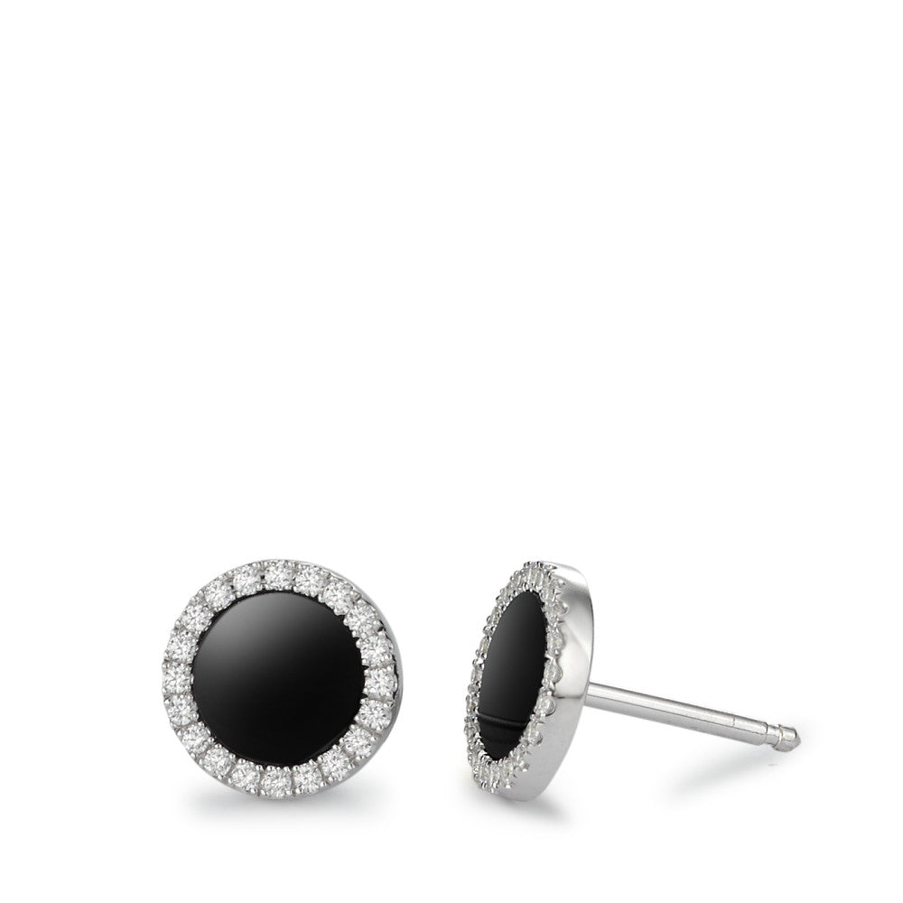 Clous d'oreilles Argent Agate noir Rhodié Ø9 mm