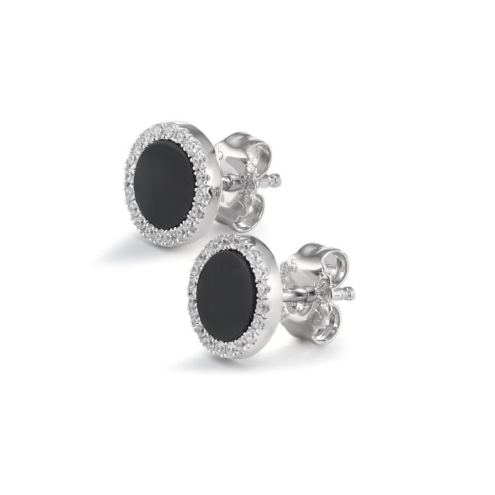 Clous d'oreilles Argent Agate noir Rhodié Ø9 mm