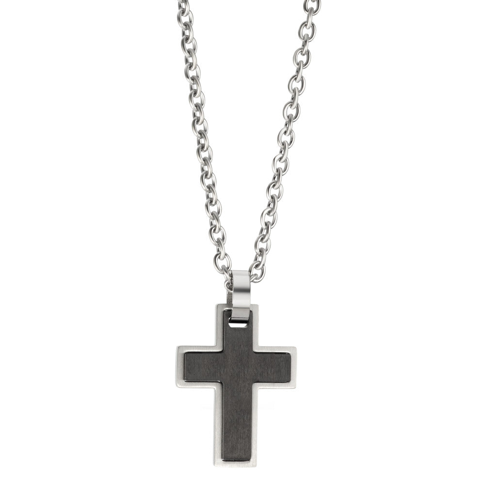 Chaînette avec pendentif Acier inoxydable, Carbone Croix 55 cm