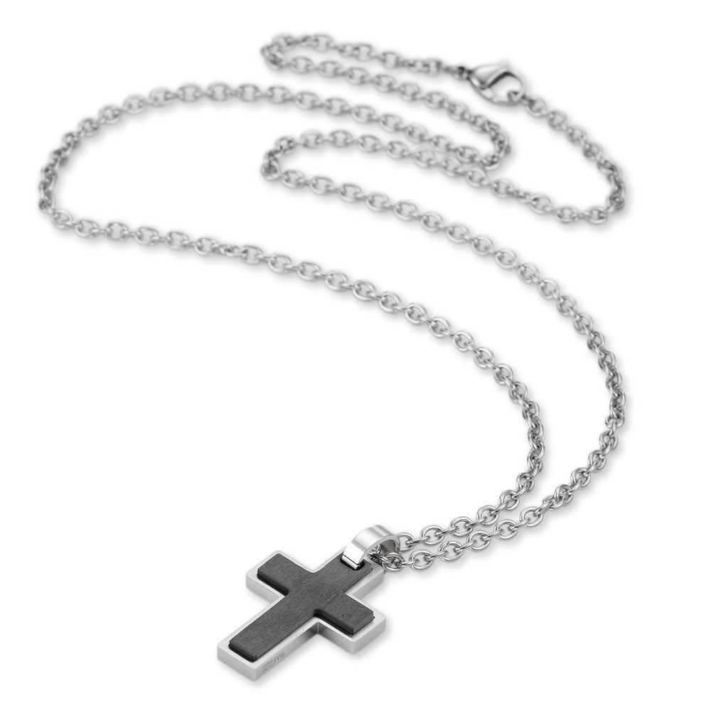 Chaînette avec pendentif Acier inoxydable, Carbone Croix 55 cm