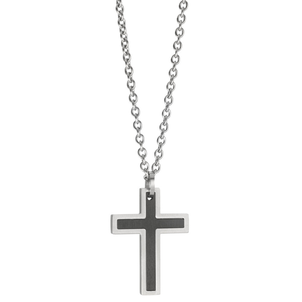 Chaînette avec pendentif Acier inoxydable, Carbone Croix 55 cm