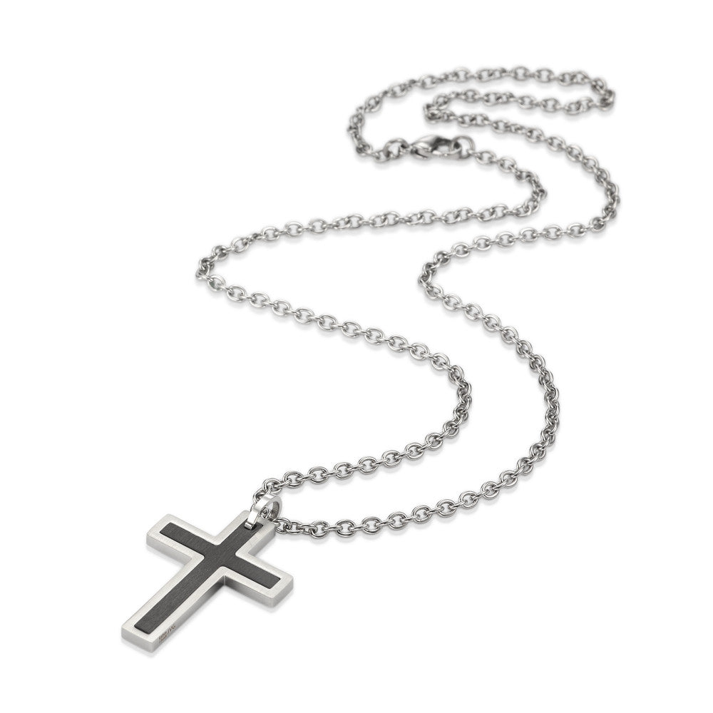 Chaînette avec pendentif Acier inoxydable, Carbone Croix 55 cm