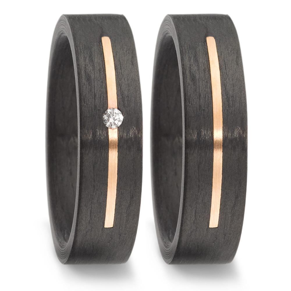 Partnerring 585/14 K Rosegold, Carbon Diamant 0.03 ct, w-si