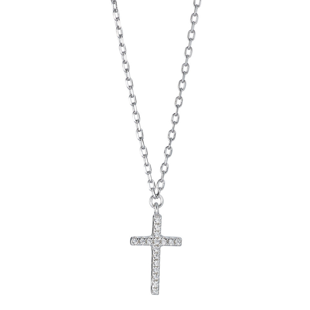 Collier Silber Zirkonia rhodiniert Kreuz verstellbar