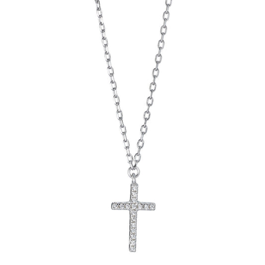 Collier Argent Zircone Rhodié Croix 40-45 cm