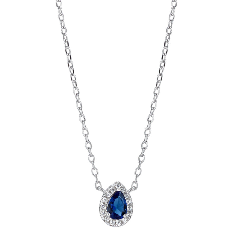 Collier Silber Zirkonia blau rhodiniert verstellbar Ø8 mm