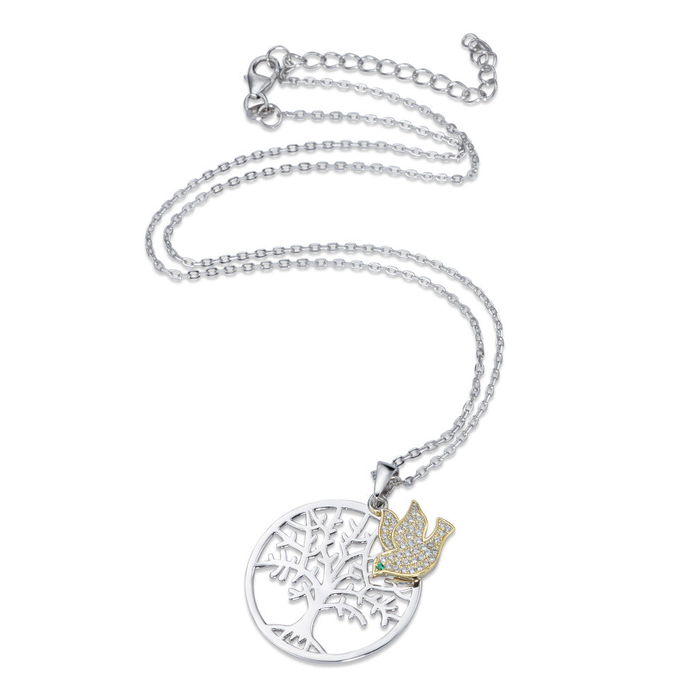 Chaînette avec pendentif Argent Zircone vert Rhodié Arbre de la vie 40-45 cm Ø25 mm