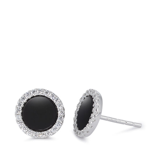 Clous d'oreilles Argent Onyx Rhodié Ø10 mm