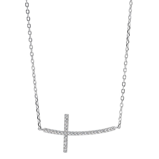 Collier Argent Zircone Rhodié Croix 40-45 cm