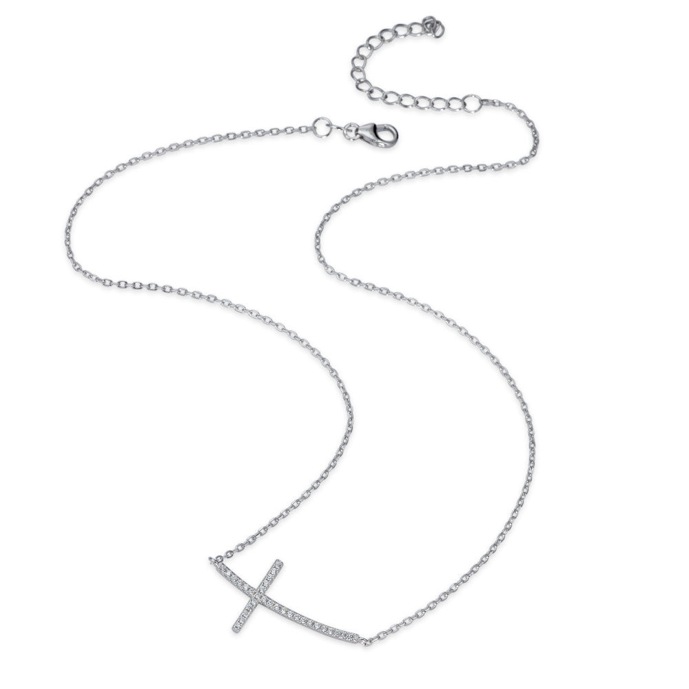 Collier Argent Zircone Rhodié Croix 40-45 cm