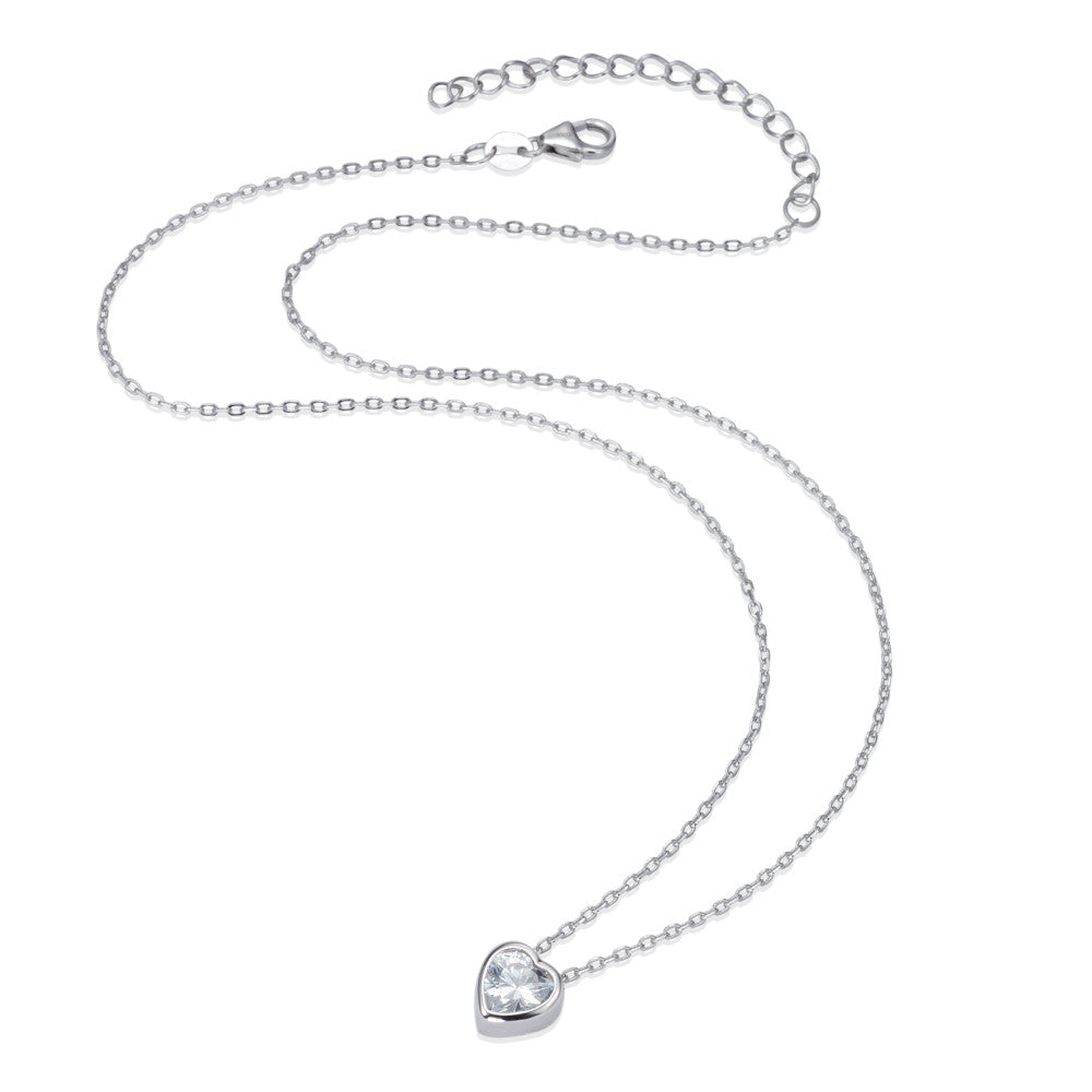 Collier Argent Zircone Rhodié Coeur 40-45 cm Ø8 mm