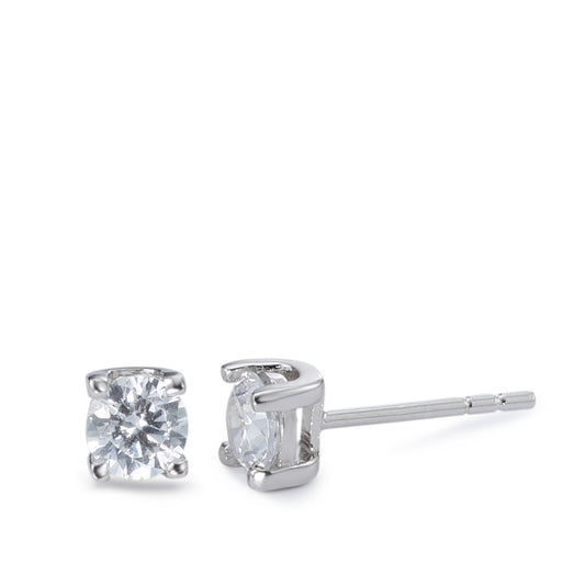 Clous d'oreilles Argent Zircone 2 Pierres Rhodié Ø5 mm