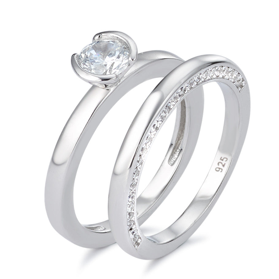 Bague solitaire Argent Zircone Rhodié