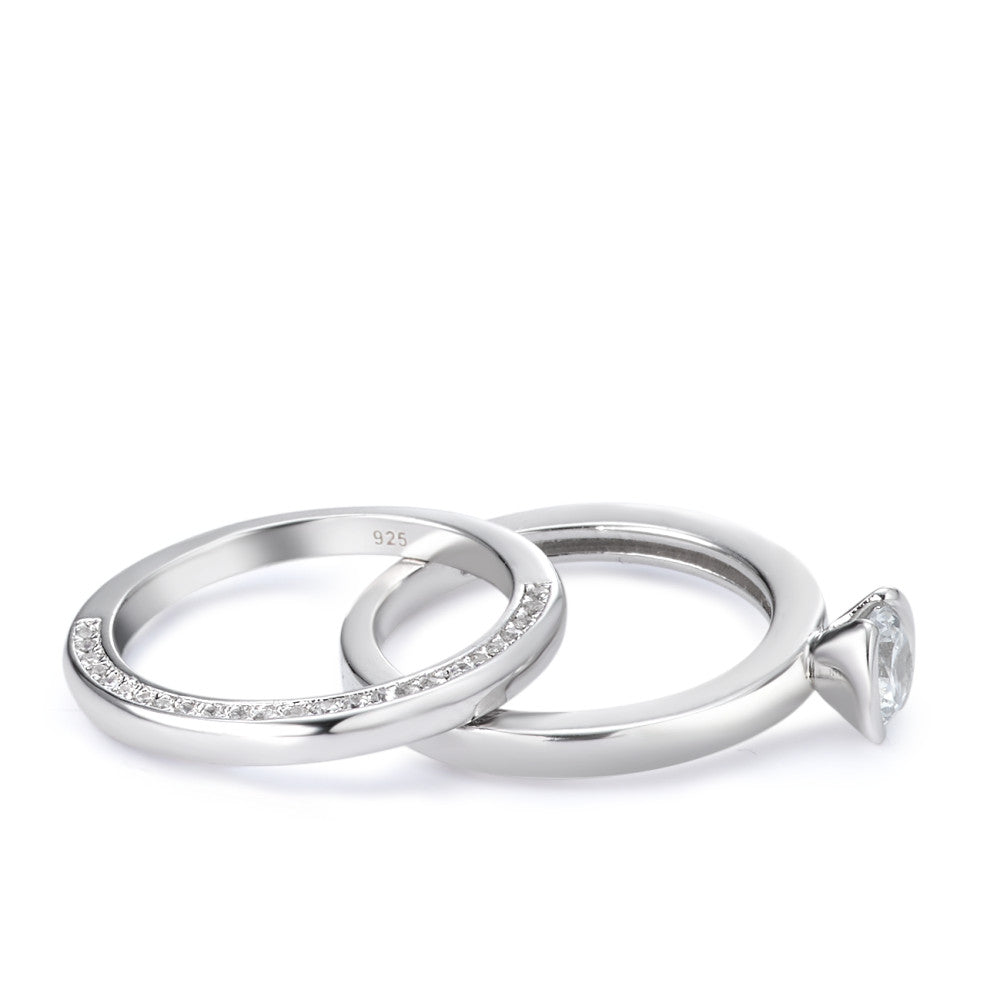 Bague solitaire Argent Zircone Rhodié