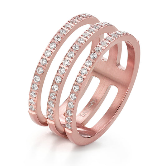 Bague Acier inoxydable Zircone rosé PVD