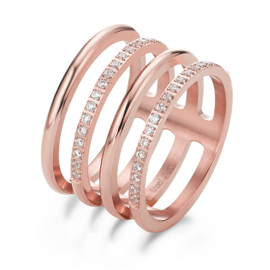 Bague Acier inoxydable Zircone rosé PVD