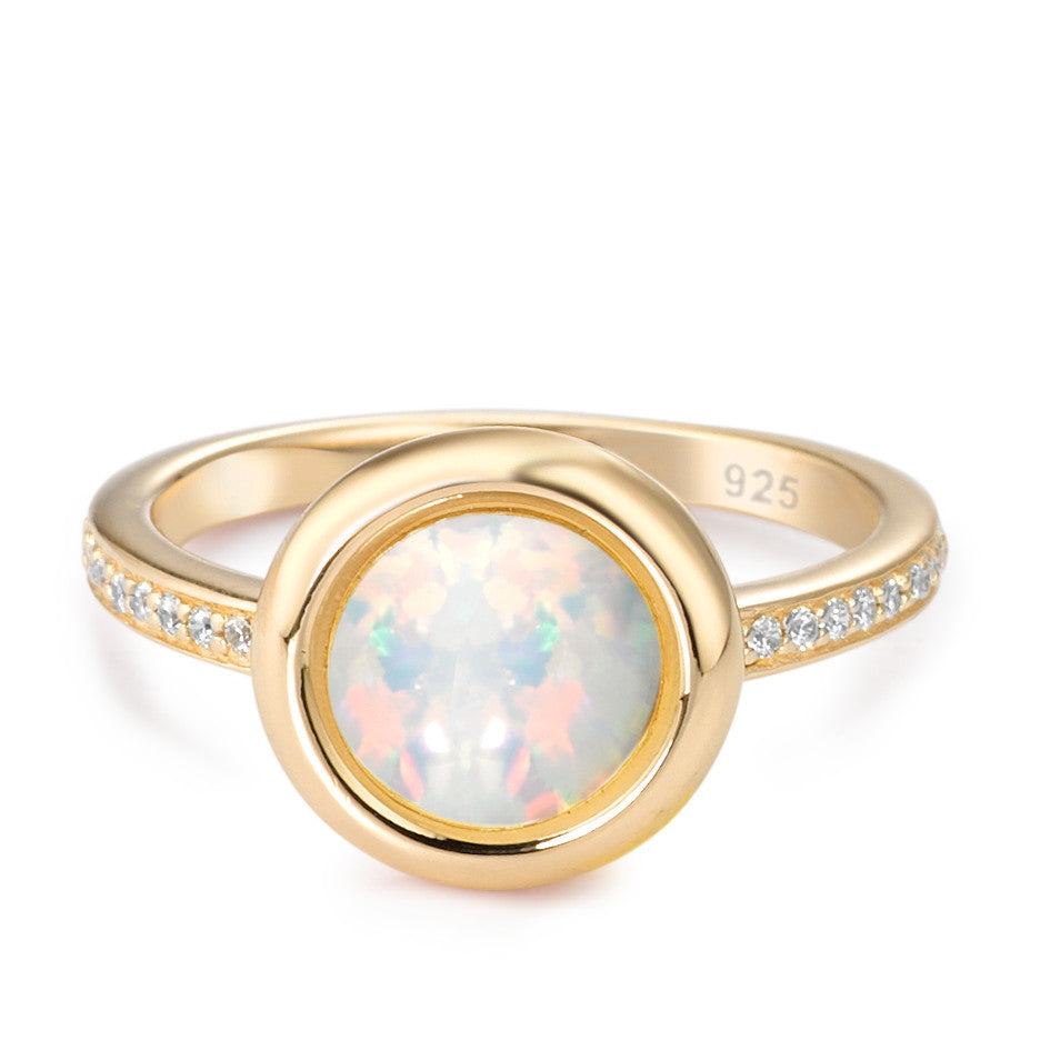 Bague Argent [synth. Opal] Plaqué or Ø11 mm