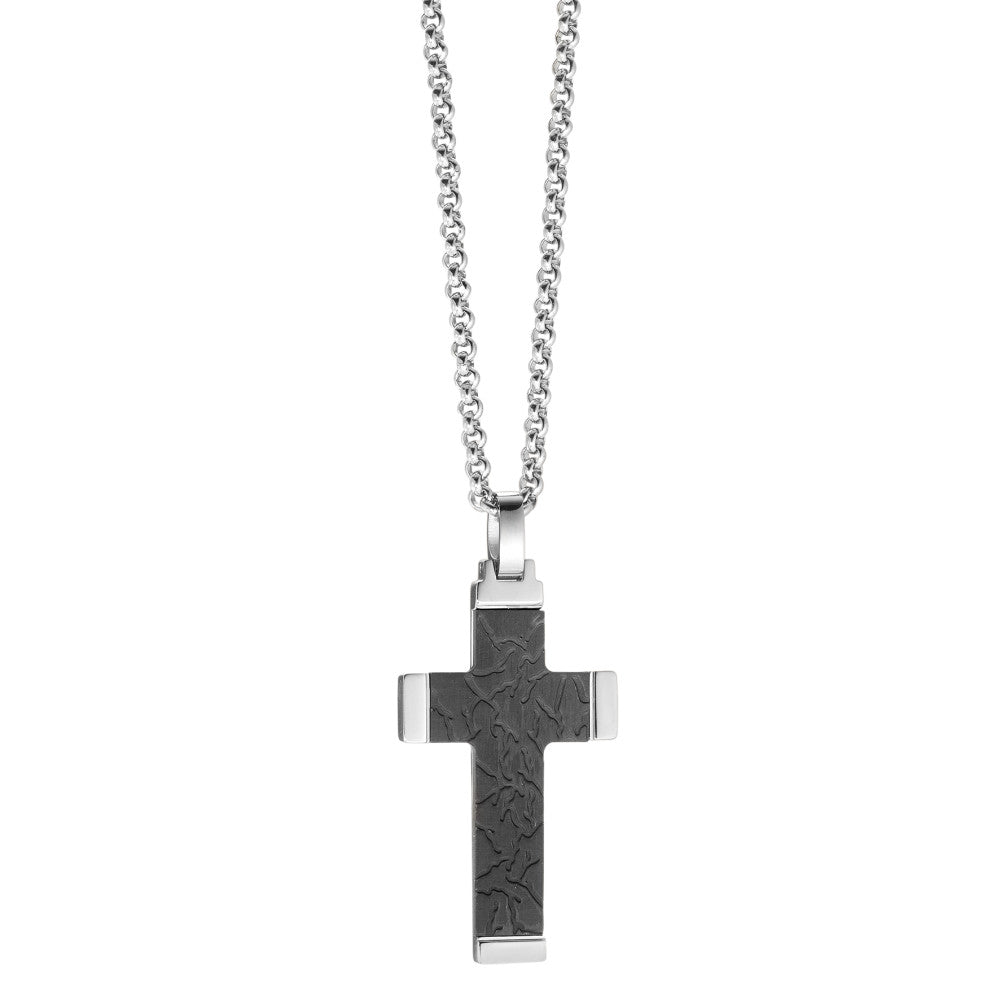 Chaînette avec pendentif Acier inoxydable, Carbone Croix 50 cm