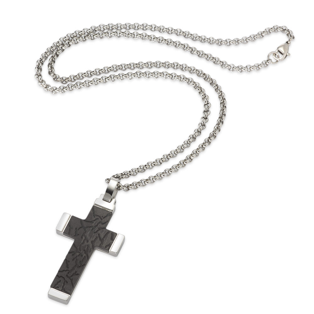 Chaînette avec pendentif Acier inoxydable, Carbone Croix 50 cm