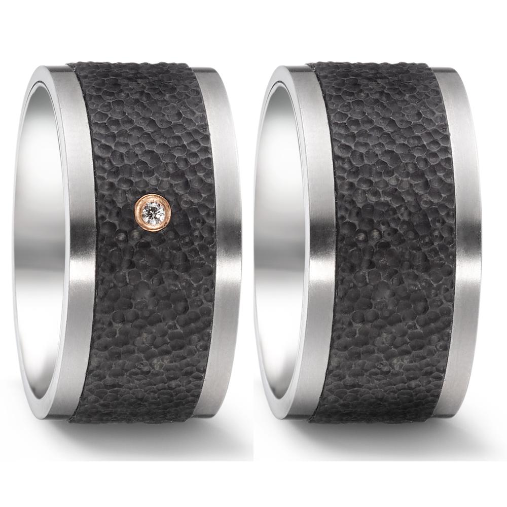 Partnerring Titan, Carbon, 750/18 K Rotgold Diamant 0.02 ct, w-si