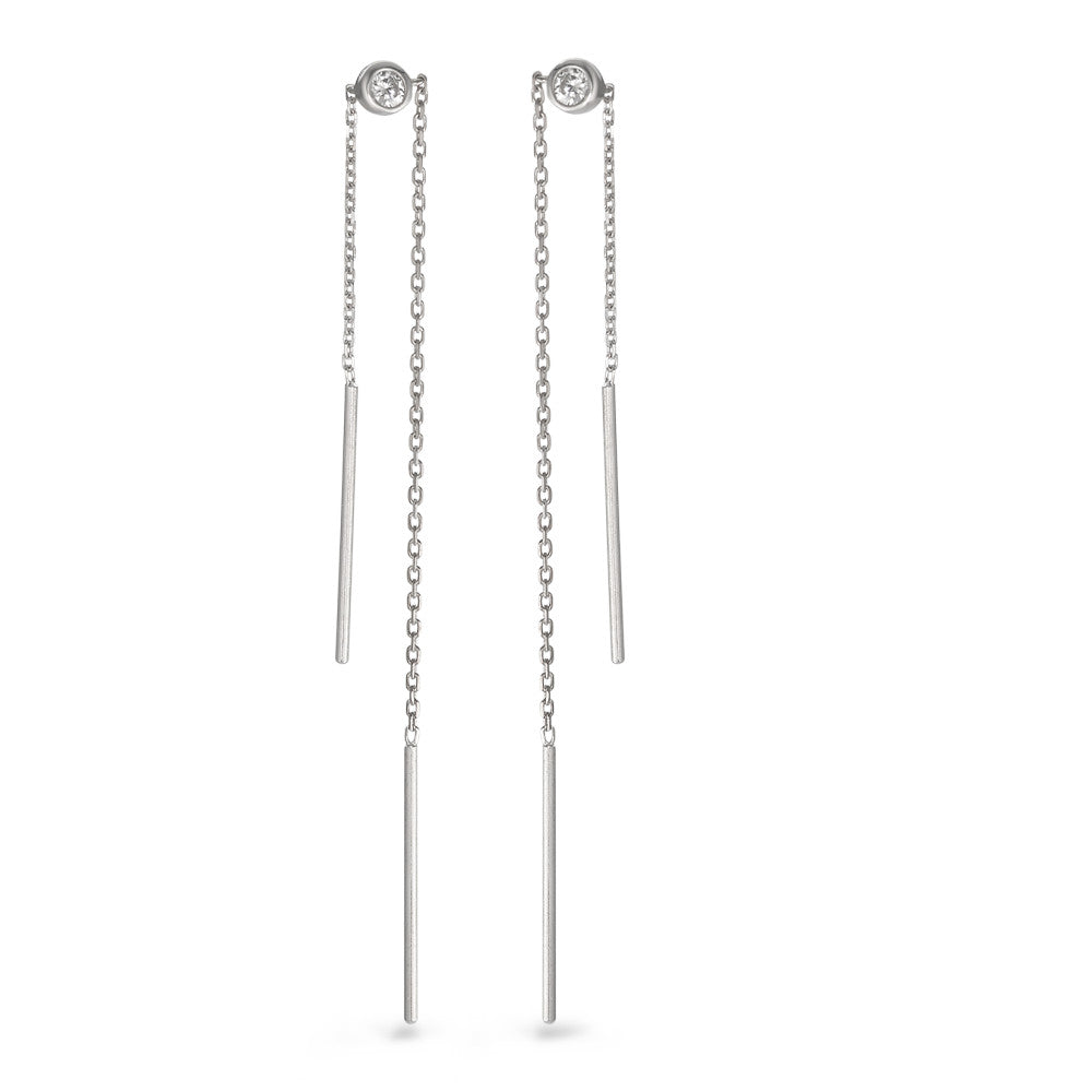 Boucles d'oreilles pendantes Argent Zircone 2 Pierres Rhodié 11 cm