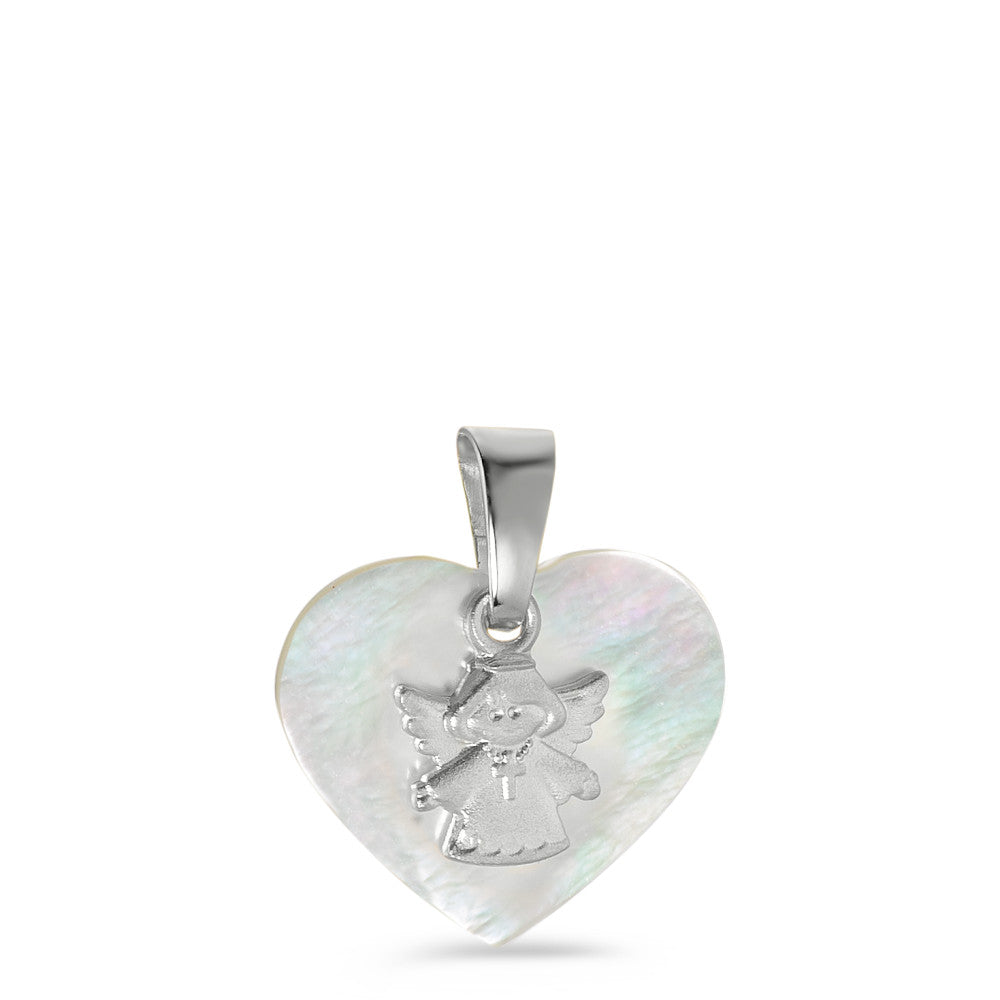 Pendentif Argent Rhodié nacre Ange gardien Ø13 mm