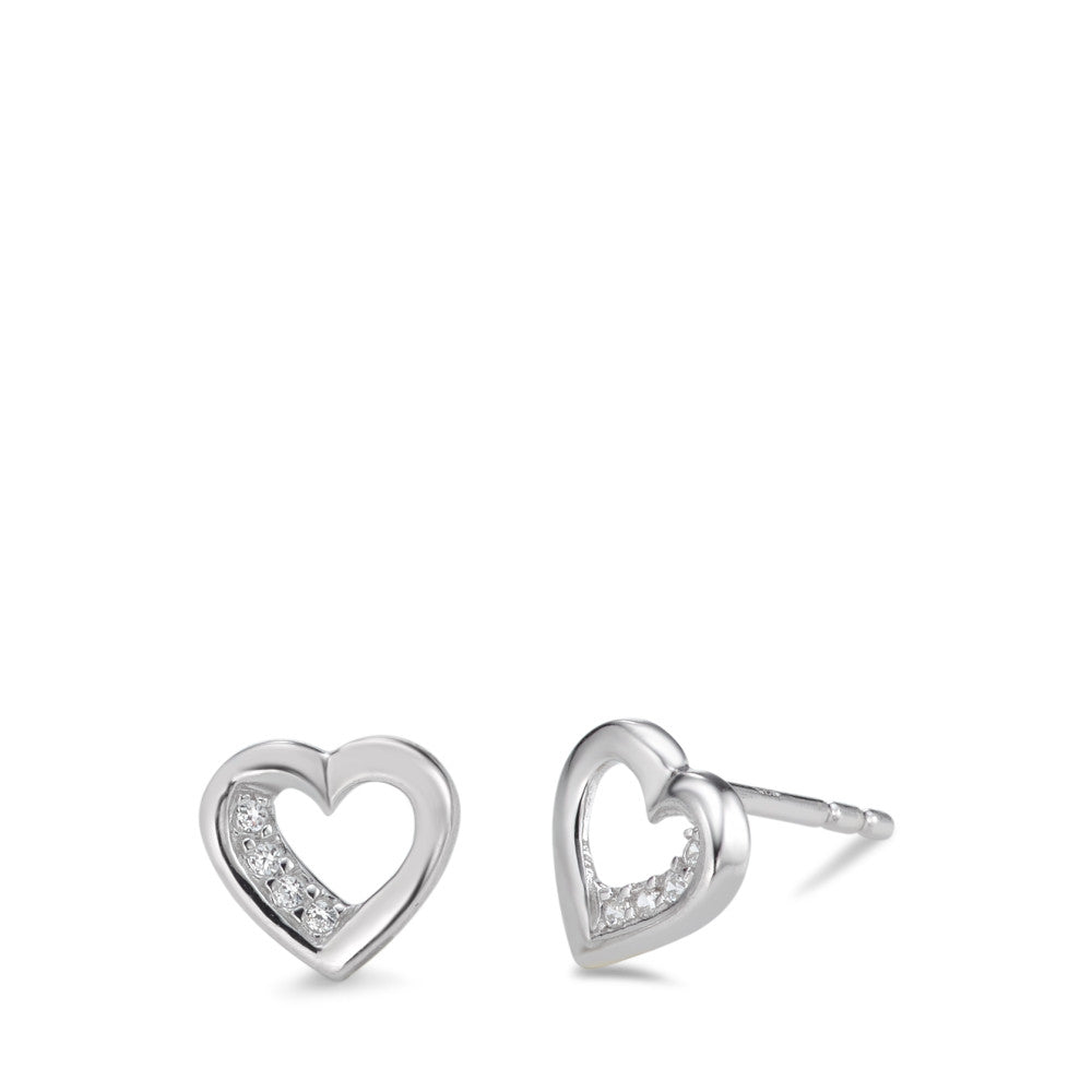 Clous d'oreilles Argent Zircone 8 Pierres Rhodié Coeur Ø8 mm