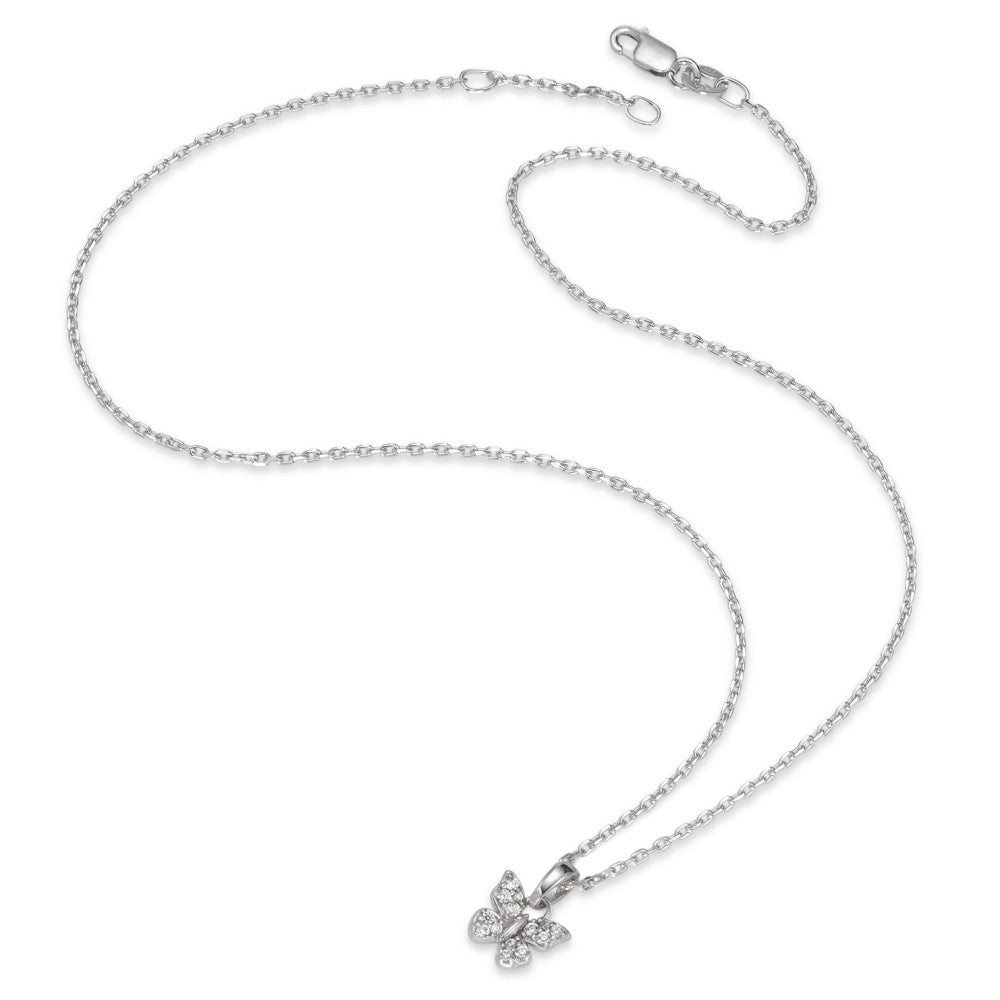 Chaînette avec pendentif Argent Zircone 14 Pierres Rhodié Papillon 36-38 cm